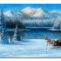 Vintage Winter Scene Metal Sign, Sleigh Ride by the Lake Metal Sign, Rustic Holiday Lake Wall Decor Sign, Christmas Sleigh Metal Sign