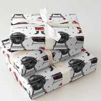 Grill Master Gift Wrap, BBQ Santa Wrapping Paper, Humorous Charcoal Grill Christmas Wrapping Paper, Cookout Holiday Gift Wrapping Paper