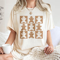 Distressed Christmas Cookie Shirt, Checkered Gingerbread Man T-Shirt, Retro Gingerbread Holiday Graphic Tee, Adorable Winter Xmas Holiday Shirt