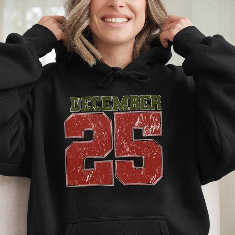 Retro Varsity Number Graphic Sweatshirt, December 25 Christmas Hoodie, Christmas Day Holiday Pullover, Winter Aesthetic Xmas Sweater