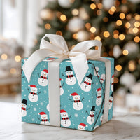 Adorable Holiday Gift Wrap, Teal Snowman Wrapping Paper, Cartoon Snowman Wrapping Paper, Festive Snowflake Gift Wrap, Christmas Wrapping Paper