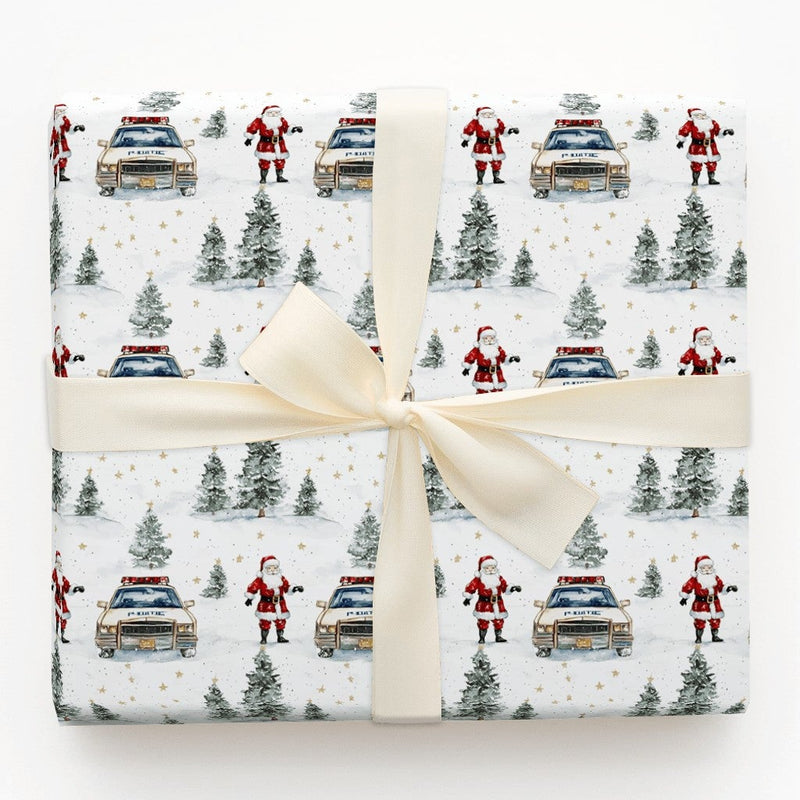 Vintage Police Car Gift Wrap, Police Santa Wrapping Paper, Law Enforcement Christmas Paper, Holiday Wrapping Paper, Cop Gift Wrap Roll