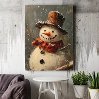 Rustic Winter Top Hat Snowman Decor, Snowman Oil Painting Canvas Wall Art, Holiday Christmas Wall Art, Festive Seasonal Canvas Present