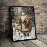 Reindeer Forest Canvas Print, Vintage Santa Claus Canvas Art, Winter Holiday Canvas Decor, Christmas Wall Art Canvas, Festive Seasonal Present
