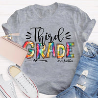 Personalized Grade And Name Colorful Printed Teacher Back To School T-Shirt