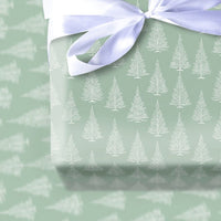 Minimalist White Tree Gift Wrap, Sage Green Christmas Tree Wrapping Paper, Elegant Holiday Wrapping Paper, Winter Season Wrapping Paper
