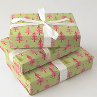 Pink and Green Pine Gift Wrap, Watercolor Christmas Tree Wrapping Paper, Festive Tree Present Paper, Holiday Wrapping Paper, Xmas Gift Wrap