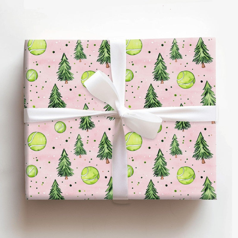 Watercolor Pine Tree Gift Wrap, Tennis Tree Wrapping Paper, Tennis Lover Christmas Wrapping Paper, Festive Sports Holiday Gift Wrap Roll