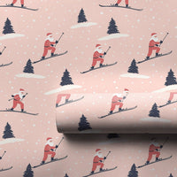 Whimsical Christmas Gift Wrap, Skiing Santa Wrapping Paper, Ski Santa Holiday Wrap, Festive Winter Sports Wrapping Paper, Xmas Gift Wrap