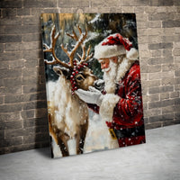 Snowy Winter Forest Canvas Print, Santa Claus and Reindeer Canvas Art, Vintage Christmas Wall Art Canvas, Holiday Seasonal Home Decor Present