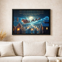 Whimsical Holiday Canvas Print, Christmas Eve Santa Sleigh Canvas Wall Art, Winter Scene Wall Decor, Magical Xmas Canvas Art, Family Present