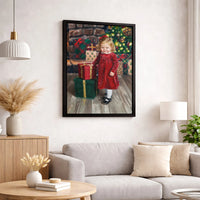 Vintage Holiday Portrait Canvas Print, Christmas Girl Oil Painting Canvas Wall Art, Festive Winter Wall Decor, Retro Christmas Canvas