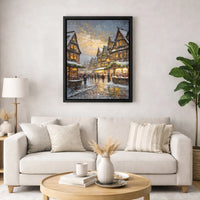 European Village Canvas Art, Snowy Christmas Market Wall Art, Winter Street Scene Digital Download, Festive Holiday Printable Art Print