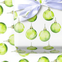 Xmas Ornament Gift Wrap, Tennis Ball Wrapping Paper, Watercolor Tennis Holiday Wrap, Sports Fan Christmas Wrapping Paper, Holiday Gift Wrap