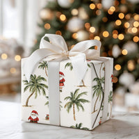 Beach Palm Tree Holiday Gift Wrap, Tropical Santa Christmas Wrapping Paper, Coastal Santa Wrapping Paper, Summer Xmas Gift Wrapping Paper