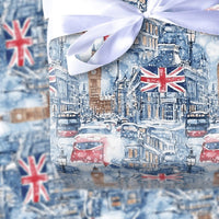 Snowy Big Ben Red Bus Gift Wrap, London Christmas Wrapping Paper, British Flag Cityscape Present Paper, London Xmas Wrapping Paper