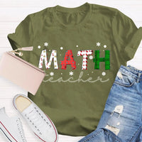 Colorful Snowflake Holiday Font Shirt, Math Teacher Christmas T-Shirt, Adorable Mathematics Educator Graphic Tee, Xmas Teacher Present