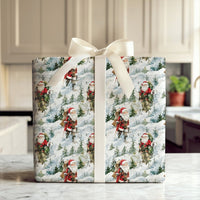Snowy Forest Father Christmas Gift Wrap, Vintage Santa Wrapping Paper, Rustic Winter Holiday Wrapping Paper, Traditional Christmas Gift Wrap