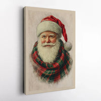 Traditional Plaid Scarf Santa Portrait Canvas Print, Vintage Santa Claus Canvas Art, Christmas Wall Decor, Printable Digital Download Present