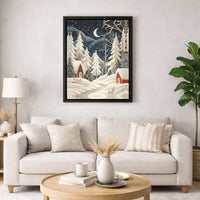 Winter Night Snowscape Canvas Print, Christmas Village Canvas Art, Comfy Holiday Town Canvas Wall Art, Snowy Scene Wall Decor, Christmas Present