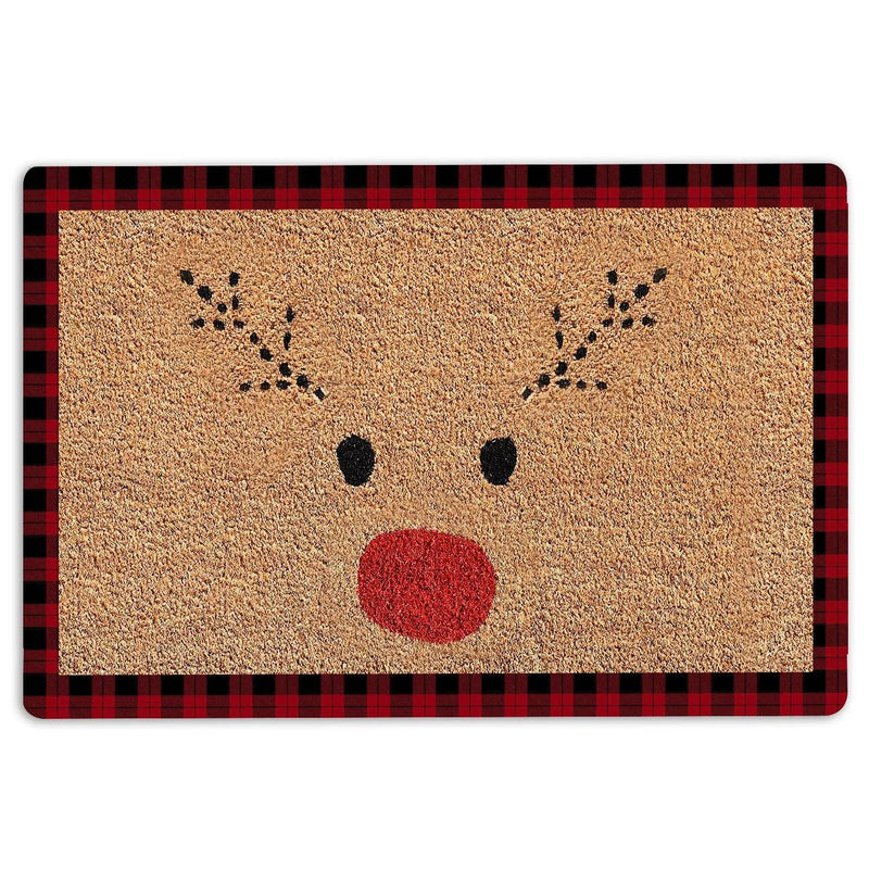 Red Buffalo Plaid Welcome Mat, Rudolph Christmas Doormat, Reindeer Holiday Entryway Mat, Adorable Xmas Front Door Mat, Winter Decor Present