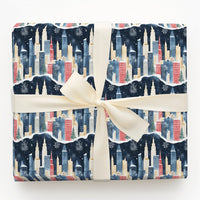 Watercolor Snowy Urban Gift Wrap, Winter City Skyline Wrapping Paper, Festive Christmas City Present Wrap, Holiday Packaging Roll