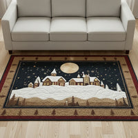 Vintage Snowy Town Floor Rug, Alpine Village Winter Landscape Area Rug, Comfy Holiday Christmas Accent Rug, Non Slip Living Room Area Rug