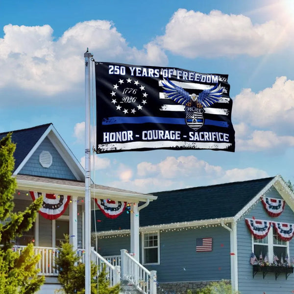 Thin Blue Line Police Flag 250 Years of Freedom | Eagle Badge Design | UV-Resistant Polyester | Law Enforcement Support Gift