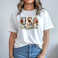 USA 250 Years of Freedom T-Shirt | Vintage Floral American Flag Design | Premium Cotton Tee | Patriotic Gift for Fourth of July 2026