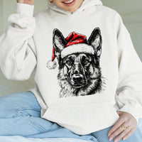 Festive Santa Hat Dog Sweatshirt, German Shepherd Hoodie, Christmas Pet Lover Hoodie, Holiday Puppy Graphic Pullover