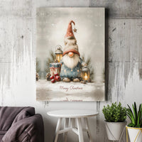 Watercolor Holiday Winter Gnome Print, Christmas Gnome Canvas Wall Art, Festive Lantern Nordic Gnome Art, Comfy Christmas Seasonal Wall Decor