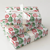 Christmas Ornament Gift Wrap, Watercolor Tree Wrapping Paper, Holly Berry Holiday Wrapping Paper, Festive Winter Present Wrapping Paper