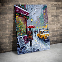 Snowy New York City Canvas Print, NYC Christmas Canvas Wall Art, Winter NYC Street Canvas Decor, Festive Cityscape Wall Art, Holiday Present