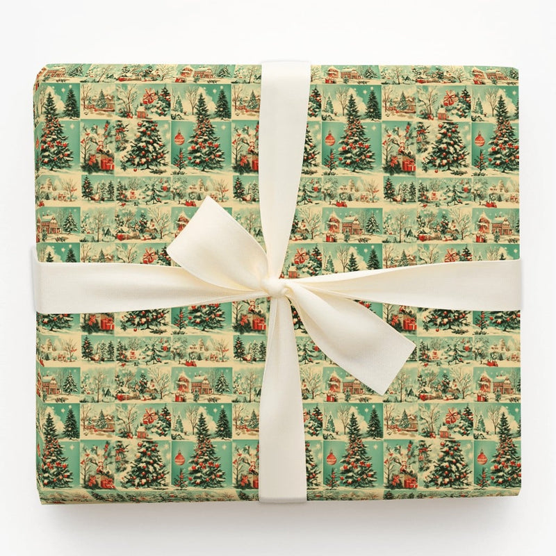 Retro Holiday Collage Gift Wrap, Vintage Christmas Wrapping Paper, Mid Century Wrapping Paper, Nostalgic Gift Wrap Roll