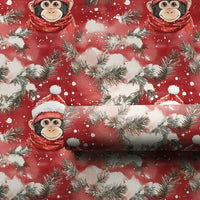 Adorable Santa Hat Gift Wrap, Christmas Monkey Wrapping Paper, Watercolor Animal Wrapping Paper, Red Winter Holiday Paper