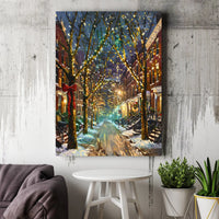 Winter Night Cityscape Wall Art, Christmas Street Digital Download, Festive Snowy Street Scene Poster, Holiday Home Printable Decor