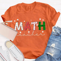 Colorful Snowflake Holiday Font Shirt, Math Teacher Christmas T-Shirt, Adorable Mathematics Educator Graphic Tee, Xmas Teacher Present