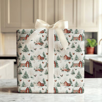 Rustic Farmhouse Christmas Gift Wrap, Vintage Red Truck Wrapping Paper, Watercolor Barn Holiday Wrapping Paper, Country Winter Present Wrap