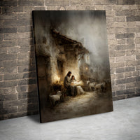 Holy Family with Lambs Canvas, Nativity Scene Canvas Print, Christian Christmas Wall Art, Religious Holiday Wall Decor, Jesus Birth Canvas