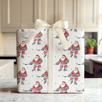 Christmas Sports Gift Wrap, Hockey Santa Wrapping Paper, Ice Hockey Player Santa Wrap, Holiday Gift Wrapping Paper, Xmas Present Wrap