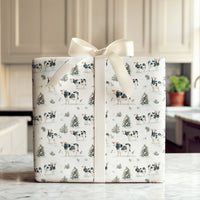 Watercolor Winter Cattle Gift Wrap, Farmhouse Cow Wrapping Paper, Rustic Pine Tree Christmas Wrapping Paper, Animal Lover Gift Wrap