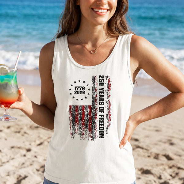USA 250th Anniversary Tank Top | Distressed American Flag 1776-2026 250 Years of Freedom | Premium Lightweight Breathable Fabric | Patriotic 4th of July Gift