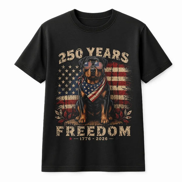 Patriotic Bulldog T-Shirt | 250 Years of Freedom 1776-2026 Vintage Americana Art | Soft Breathable Cotton Tee | Gift for Dog Lovers and Patriots