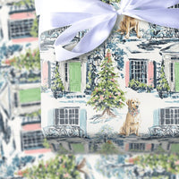 Colonial House Gift Wrap, Yellow Labrador Christmas Wrapping Paper, Festive Dog Wrapping Paper, Holiday Gift Wrap, Dog Lover Present Wrap