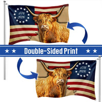 Highland Cow American Flag 1776-2026 House Flag | 250 Years Strong Patriotic Design | Weather-Resistant Polyester | Farmhouse Decor Gift