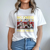 Humorous Christmas Mouse Shirt, No Cheese for Us Meeces T-Shirt, Retro Cartoon Holiday Graphic Tee, Adorable Vintage Mouse Lover Xmas T-Shirt