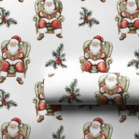 Comfy Bookish Christmas Gift Wrap, Reading Santa Claus Wrapping Paper, Watercolor Santa Present Wrap, Nostalgic Holiday Packaging
