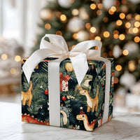 Watercolor Dino Holiday Gift Wrap, Santa Hat Dinosaur Christmas Wrapping Paper, Festive Winter Dinosaur Wrapping Paper, Adorable Kids Gift Wrap