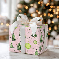 Watercolor Pine Tree Gift Wrap, Tennis Tree Wrapping Paper, Tennis Lover Christmas Wrapping Paper, Festive Sports Holiday Gift Wrap Roll