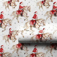Equestrian Christmas Gift Wrap, Santa Riding Horse Wrapping Paper, Watercolor Horse Lover Holiday Paper, Festive Xmas Gift Wrap Roll